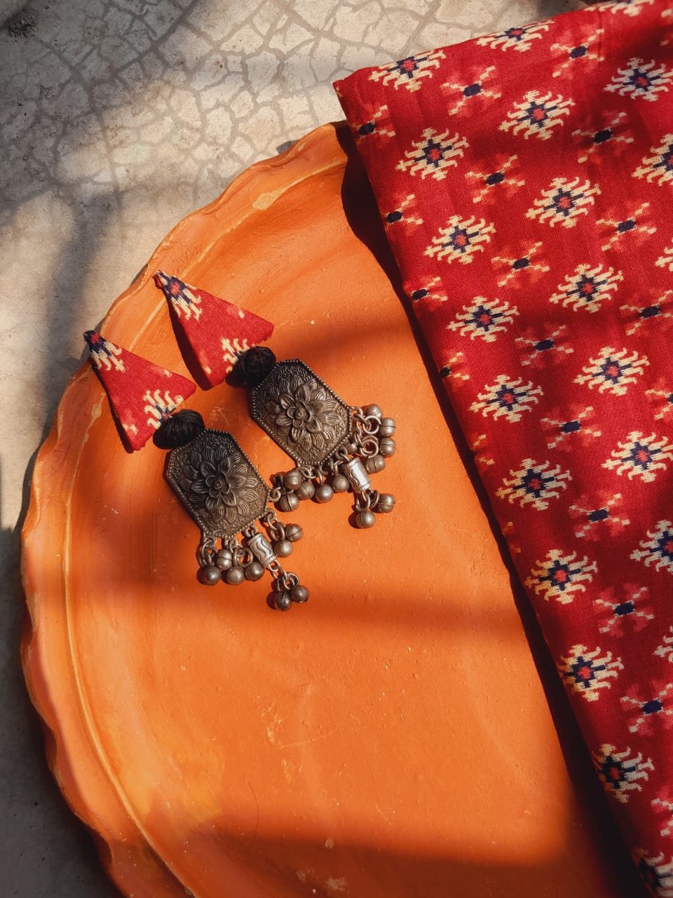 Red Triangle Black Ball Earing